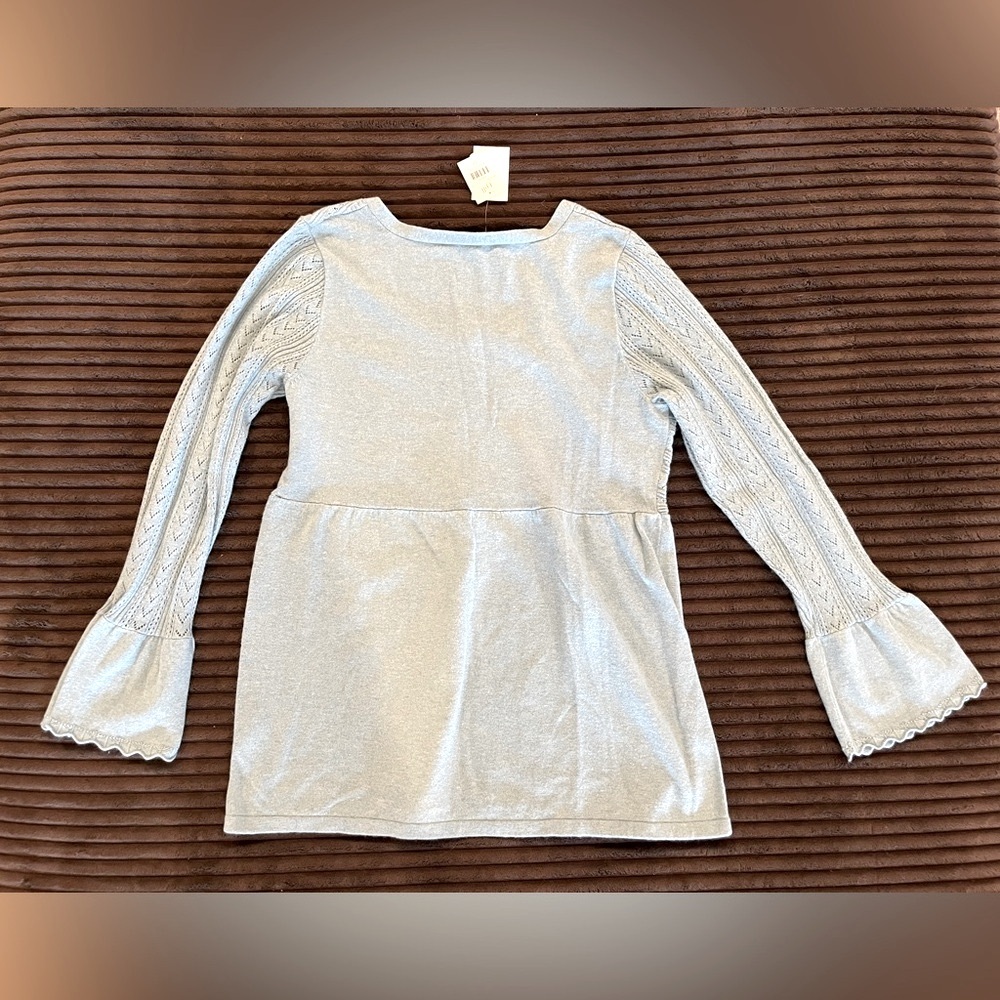 NWT J Jill Sweater Buttons Ruffled Bell Sleeves Bluestone Blue Women’s Medium - Picture 6 of 6